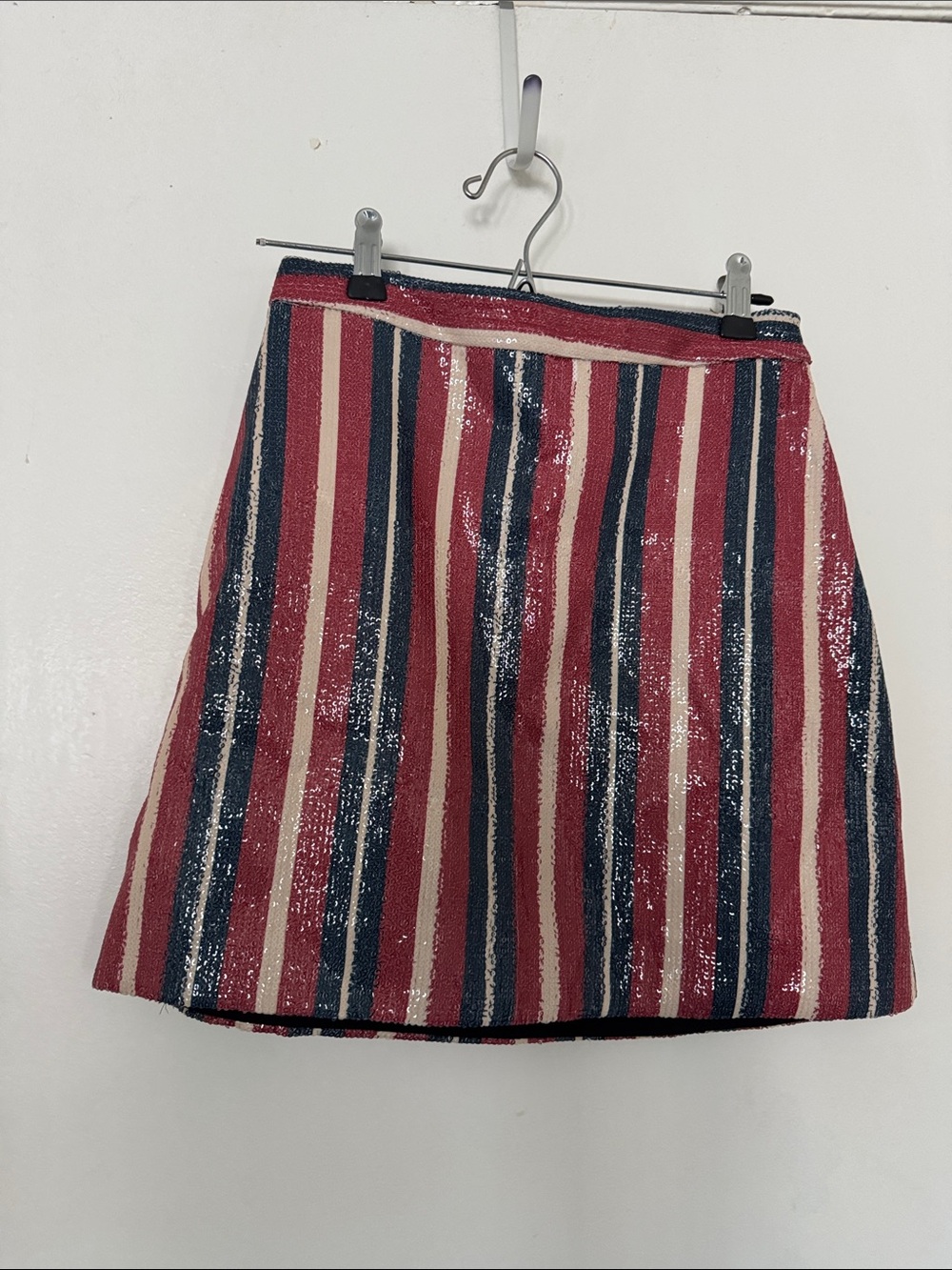 Zara Red Navy and Cream Striped A-Line Skirt